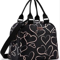 Insulated Lunch Bag for Women,Reusable Lunch Tote with Adjustable Shoulder Belt,Cute Love Heart Portable Lunch Box Cooler Bag,Perfect for Adult Girls 