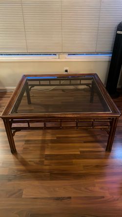 Vintage Wood & Glass Coffee Table