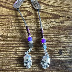 Silver Hair Clips With Beads And Skull Charms 