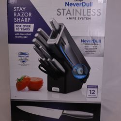 Ninja K62012 Foodi NeverDull Premium 12-Piece German Stainless Steel Knife System with Built-in Sharpener, Stainless Steel/Black