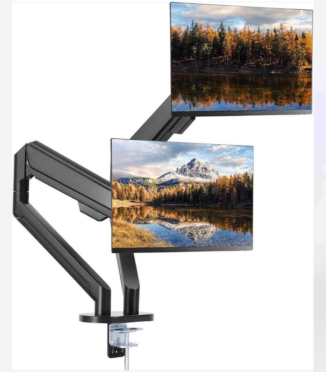 NEW Gas Spring Dual Monitor Arm for Gaming and Home Office Setups, Supports Monitors up to 32" Ultrawide with 20 lbs Max Weight and C-Clamp or Grommet