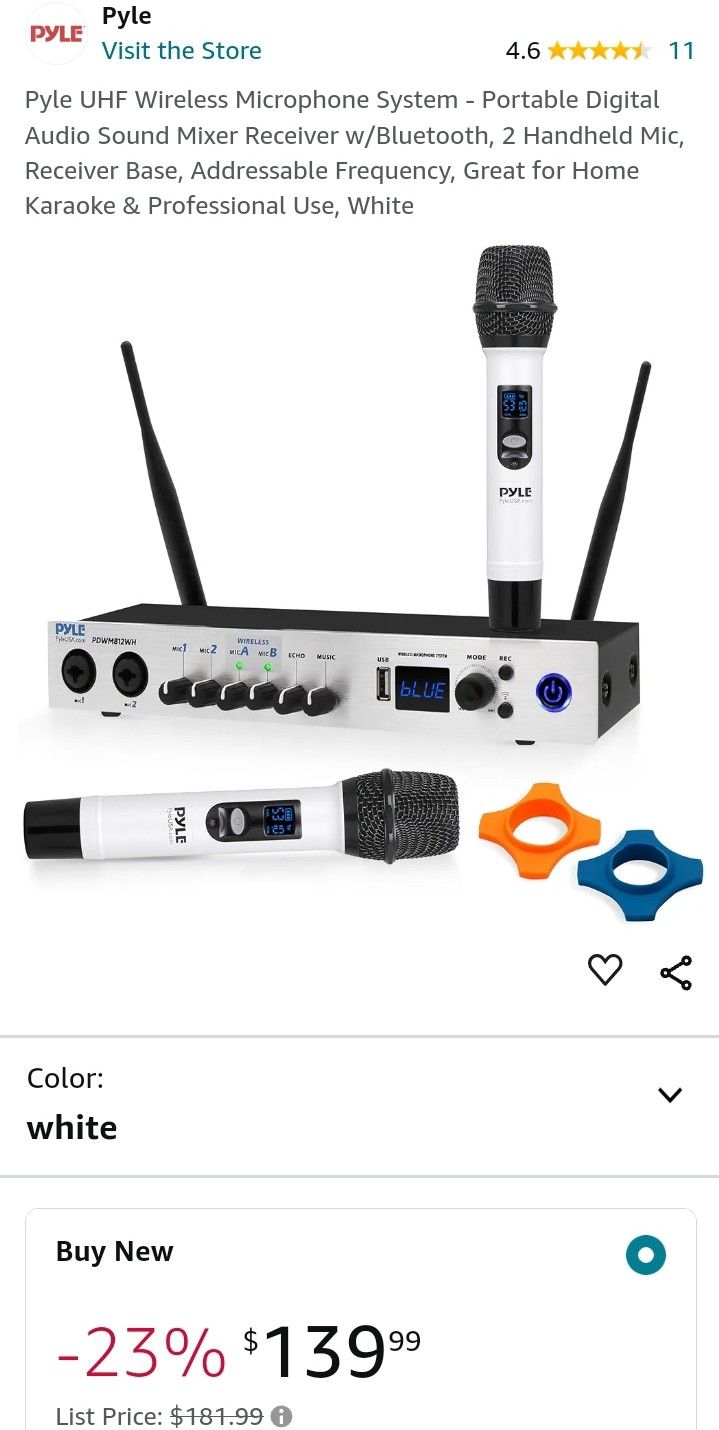 NEW Pyle UHF Wireless Microphone System Portable Audio Sound Mixer Receiver w/Bluetooth 2 Mic Karaoke