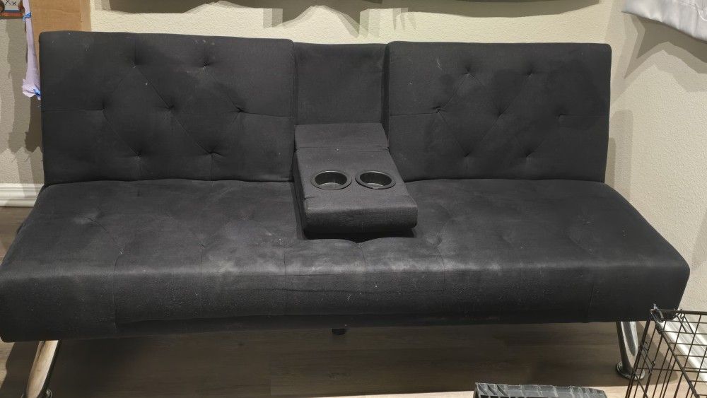 Black Futon Cup Holders Couch Bed