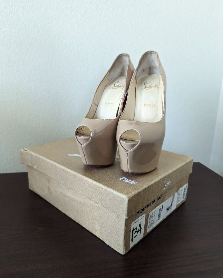 Christian Louboutin Highness Nude 160 Patent Pumps Size 36.5 USED Heels US Ship