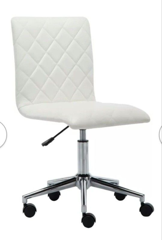 Glam  Elegant White Desk Chair Leatherette Diamond Tufted Pattern  Adjustable 