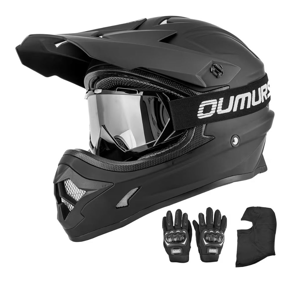 Adult ATV Dirt Bike Helmet with Goggles Gloves & Mask Quick Release Buckle Adjustable Sun Visor Motorcycle Adult Helmet Off-Road Motocross Downhill Mo