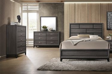 Brand new gray queen bed frame + dresser + mirror + nightstand