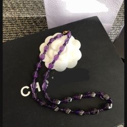 NEW REAL Purple Mineral Crystal Energy Wisdom Calm Necklace