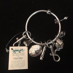 Vintage Key Bracelet By Green Rhino Silvertone With Charms 