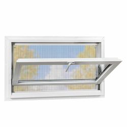 Vinyl Basement Hopper Window, Bathroom Window 32" x 18" White Double Pane Insulated Tempered Glass and Fiberglass Screen, Energy Efficient Replacement