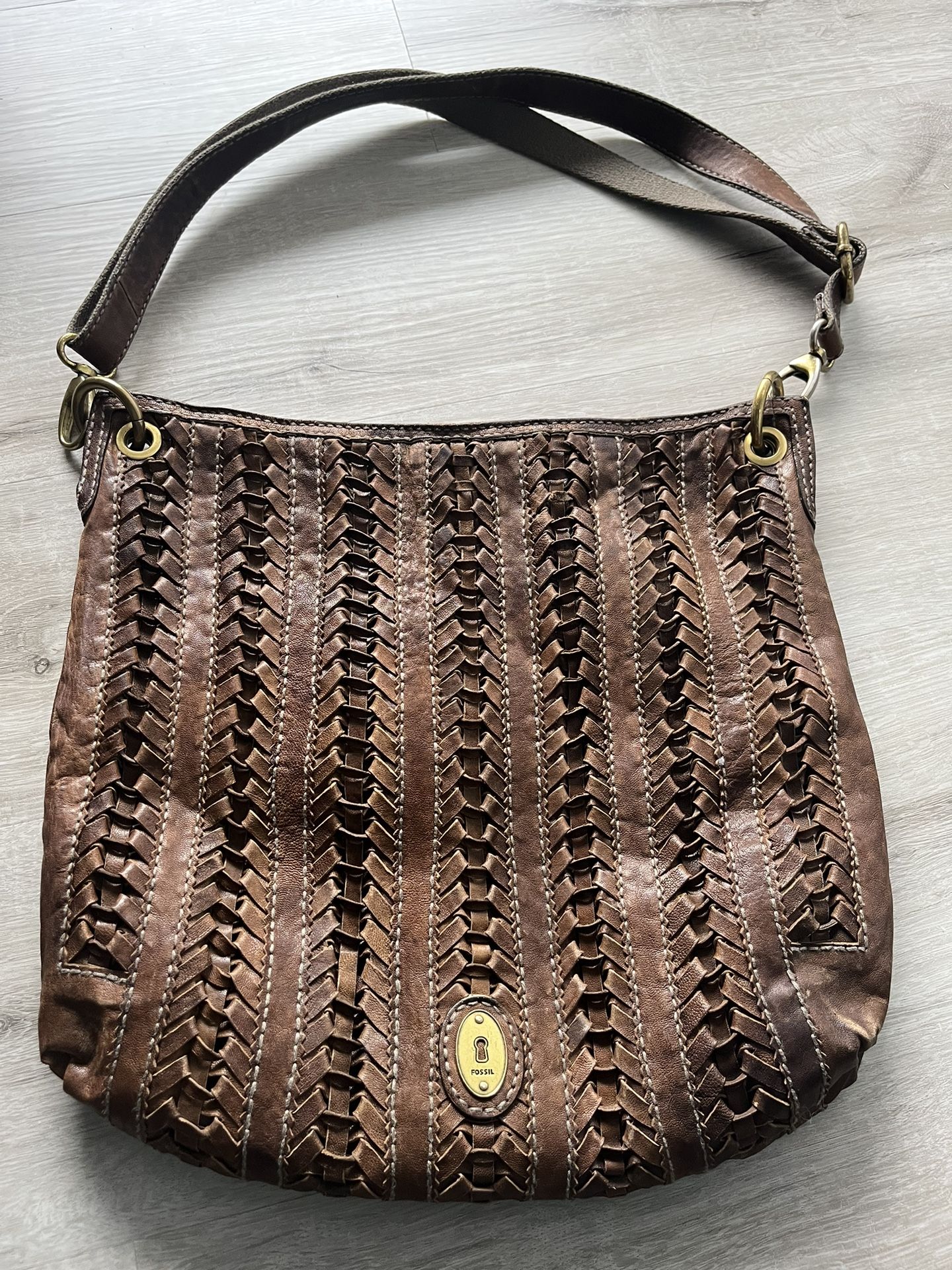 Fossil Brown Leather Weave Purse