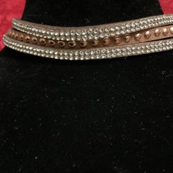 3 Layered Leather Snap Choker,with Rhinestones 