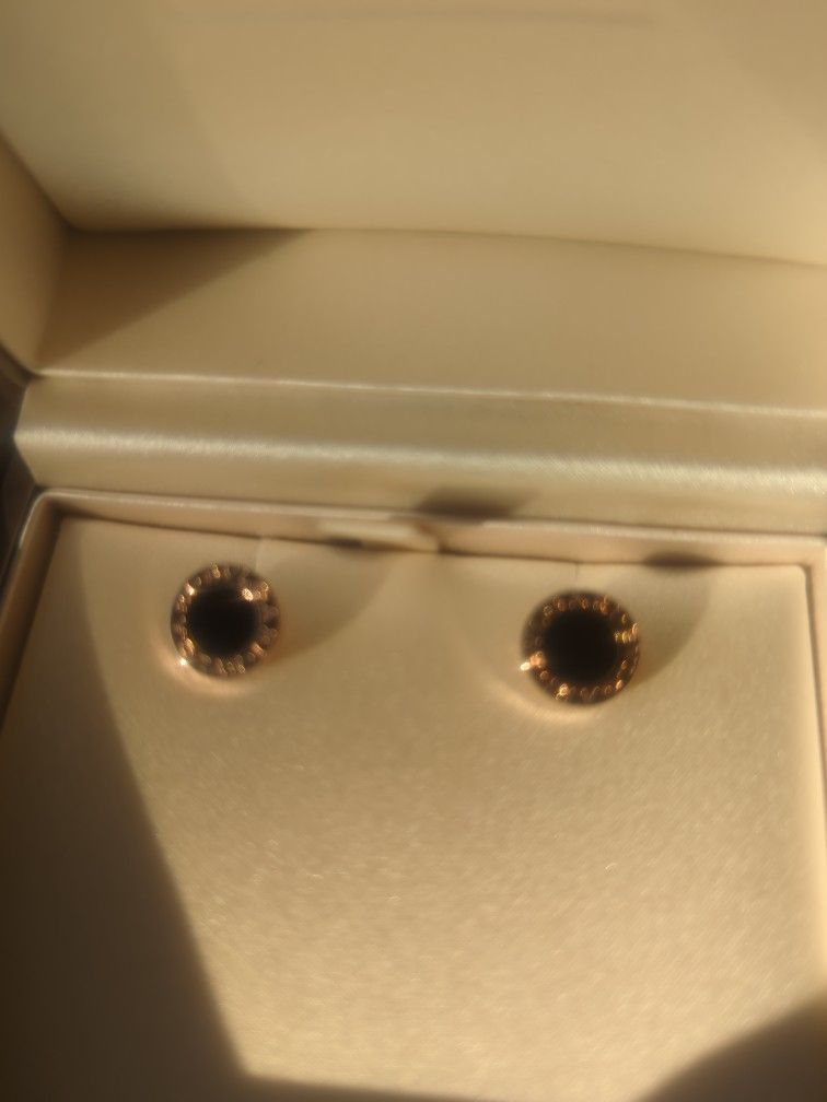 Bvlgari 18 KT Yellow Gold Stud Earrings With Onyx Insert