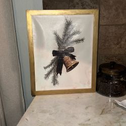 Christmas Bell 🔔 And Bow Picture Gold Rustic Frame  11x14