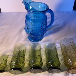 Vintage Anchor Hocking Glass Rain Flower Pattern Lot