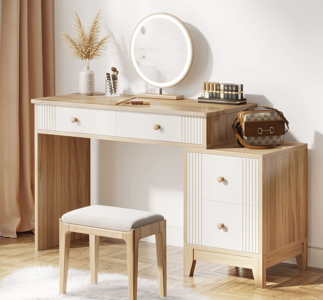 JW0925 Modern Makeup Vanity Dressing Table with 4 Large Drawers(Without Mirror & Stool)