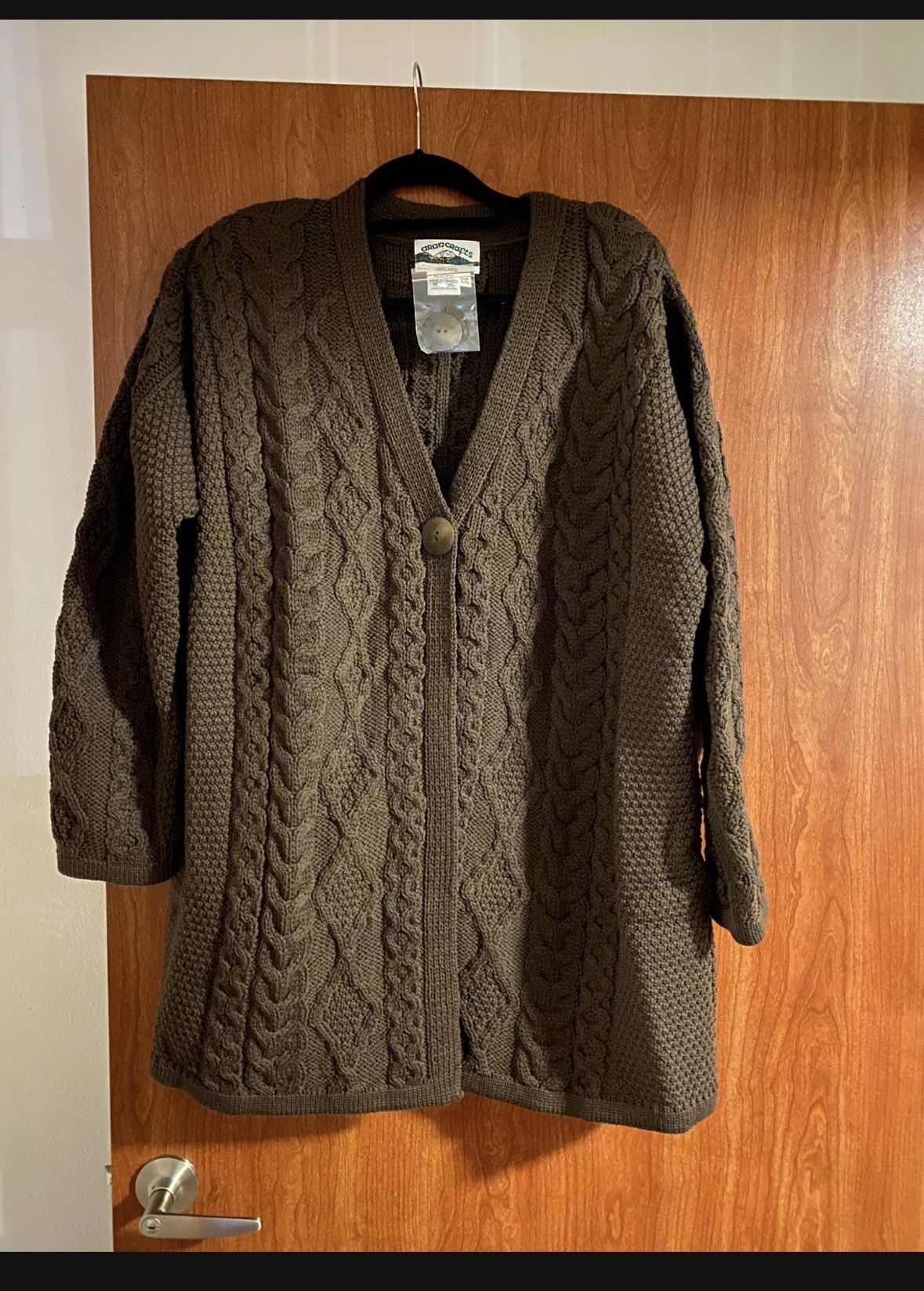 Aran Craft; Irish Cable Knit Long Sleeved Long Cardigan Sweater XXL (22-24)