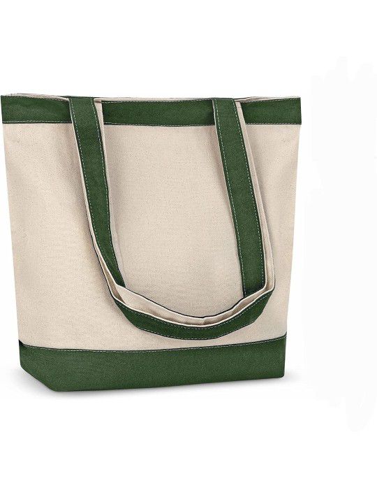 Canvas Large Aesthetic Eco Friendly Cloth Reusable Grocery Shopping Tote Bag Green 