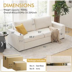 3-Seater Sofa Couch, Natural Linen, Cream Color