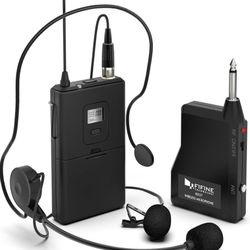 FIFINE Wireless Microphone System, Wireless Microphone set with Headset and Lavalier Lapel Mics, Beltpack Transmitter and Receiver,Ideal for Teaching,