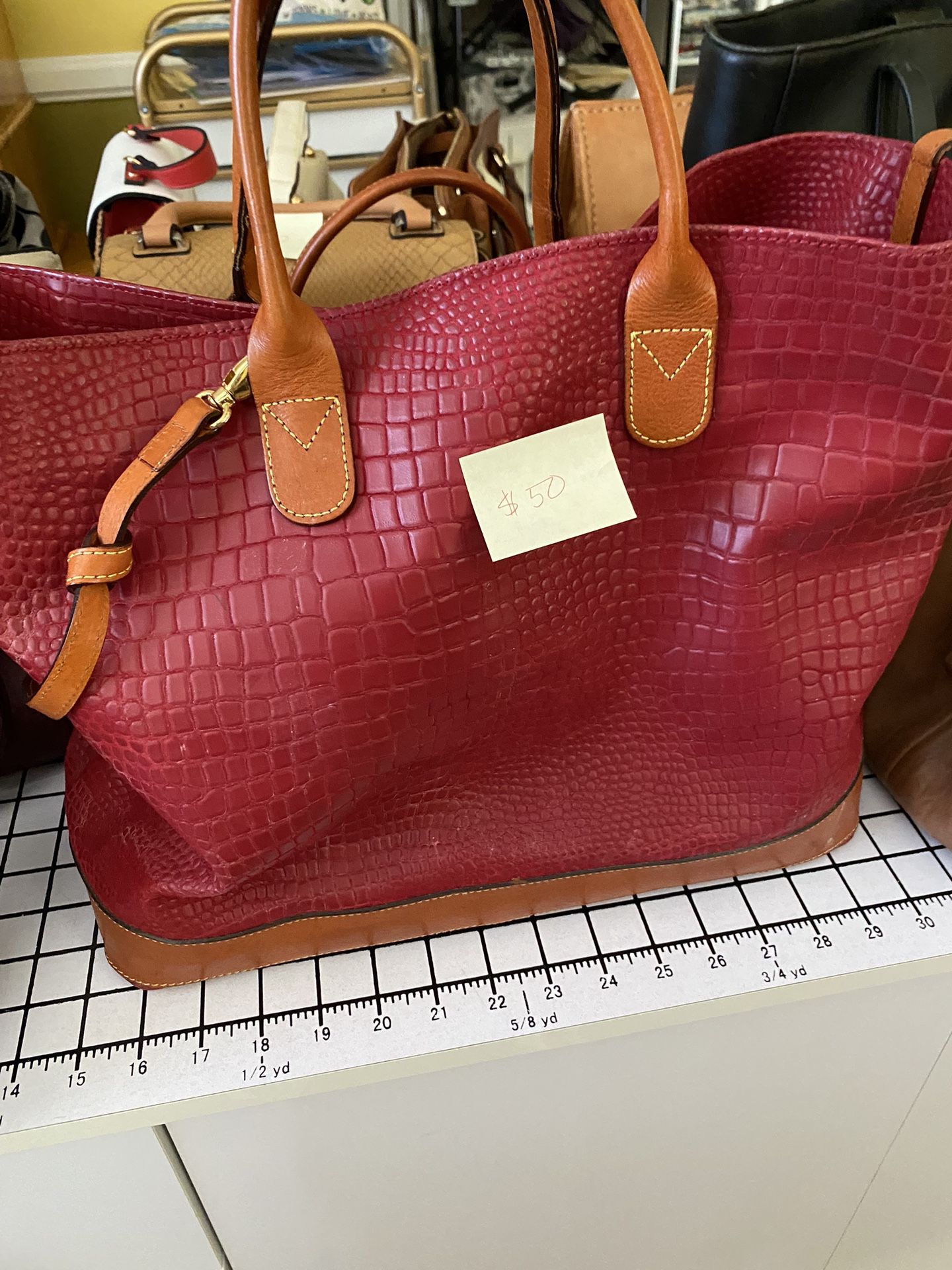 BRIC Red Leather Tote Bag 