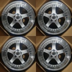 4PCS Staggered Set 19x9.5/10.5 5x120 ET:30 CB:74.1 JDM Meister Style Wheels Silver Metallic Lip