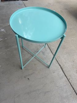 Teal Metal Round Tray Side Table