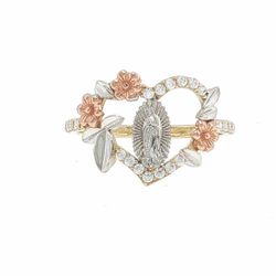 Woman’s Ladies 10k Tricolor Rose White Yellow Gold Our Lady of Guadalupe CZ Cubic Zirconia Heart Ring Size 7 GP3138697