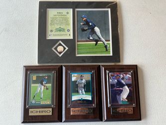 Ichiro 2001 Rookie Cards in Plaques with A Piece of a Game Used Baseball Set