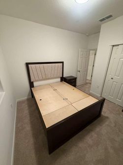 Queen Bed Frame with Upholstered Headboard
