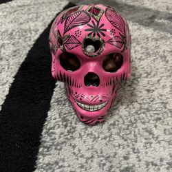 Talavera Red Clay Sugar Skull Mexico Day of the Dead Pink