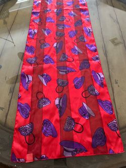 Red Satin Scarf Purple Hat Print