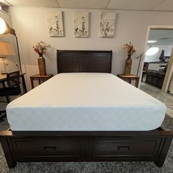 Dark Wood Queen, Bedframe With Storage Mattress Included