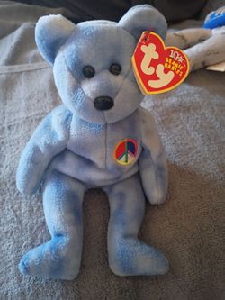 Ty Beanie Baby Blue Peace Bear with Tag