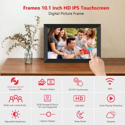 FRAMEO Digital Photo Frame, 10.1 Inch WiFi Digital Picture Frame with 1280x800 IPS HD Touch Screen, 32GB Storage Auto-Rotate Wall Mountable Easy Share