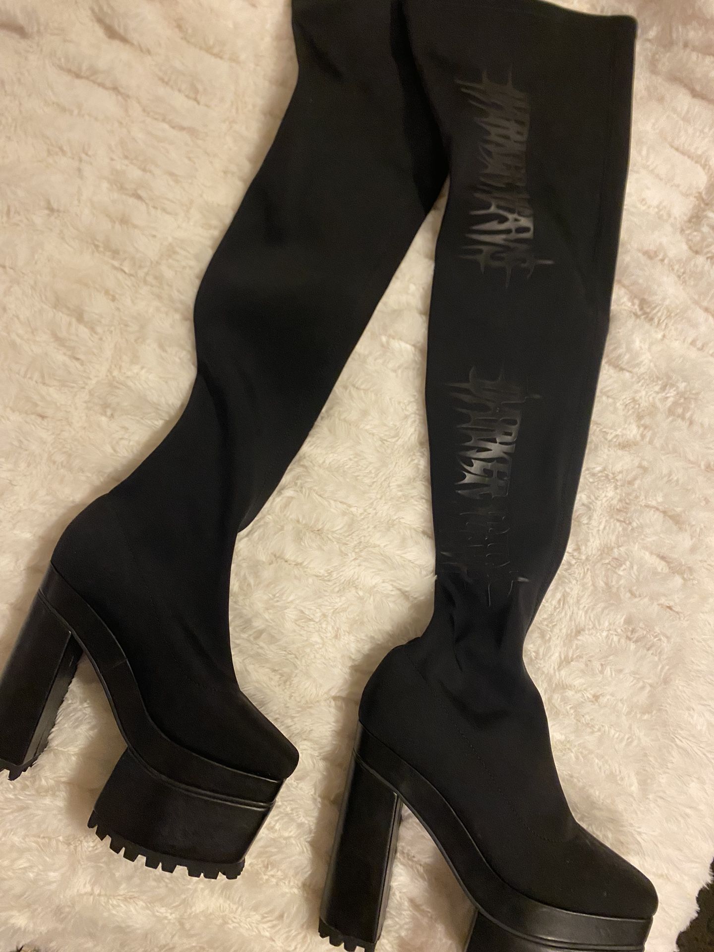 Darker Wavs Stretch Thigh High Platform Boots Size 8
