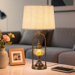 Vintage Moroccan Mosaic Table Lamp Set with USB new