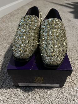 Gold Spiked Glitter Smoking Loafer