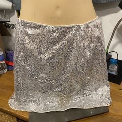 glittery silver skirt