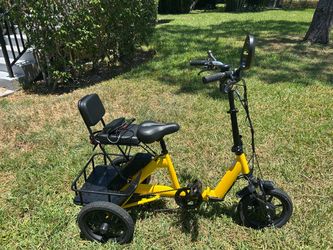 Foldable Yellow Electric Tricycle with Rear Basket