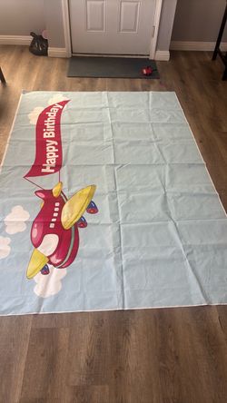 Happy Birthday Airplane Party Backdrop Banner