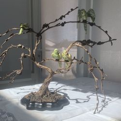 STUNNING PORCELAIN & BRONZE ORMOLU BIRDS ON TREE BRANCH SCULPTURE -18'' X  24”