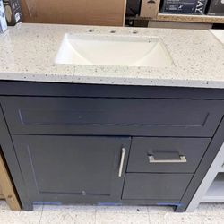 Home Decorators Collection Clady 37 in. Single Sink Deep Blue Bath Vanity with Silver Ash Cultured M