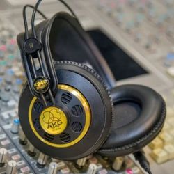 Gold AKG Studio Headphones 55 ohms. 100 Obo  55 ohms impedance, single cable, Self-adjusting headband,  Semi-open, circumaural design