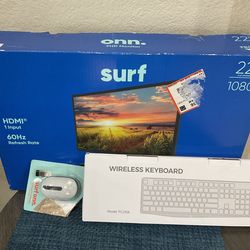 22” FHD monitor,  Wireless keyboard and wireless mouse set