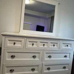White Wood Dresser with Matching Mirror