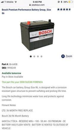 BOSCH Car Battery Group Size 86 for Sale in Redlands, CA - OfferUp