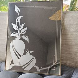 Vintage MARSEL Potted Plant Frosted Etched Glass Mirror 