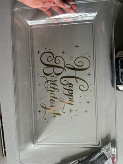 Clear and gold “Happy Birthday” serving tray