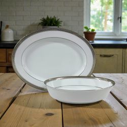 Noritake Manor Platinum 4297 Oval Platter & Serving Bowl Set Philippines 